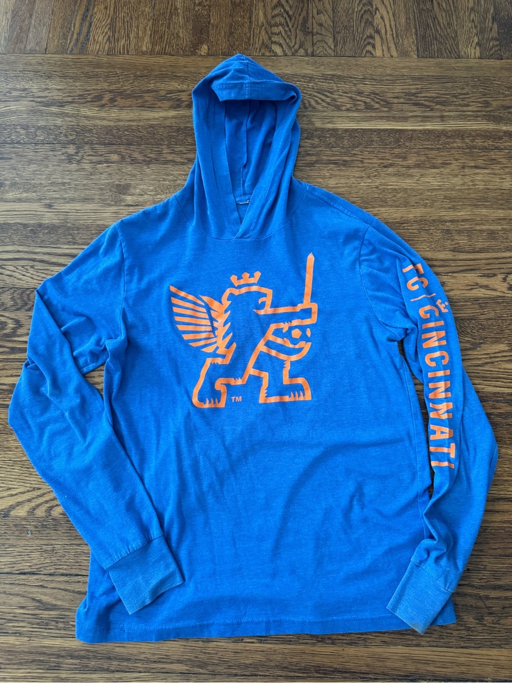 FC CINCINNATI Blue Hoodie  LONG SLEEVE SHIRT with Orange Winged Lion Graphic